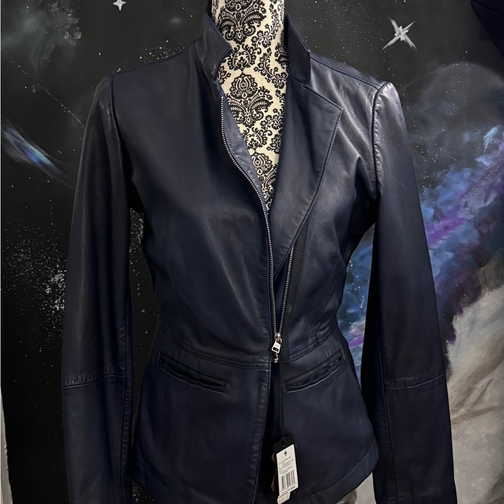 G-Star Dark Blue Leather Jacket